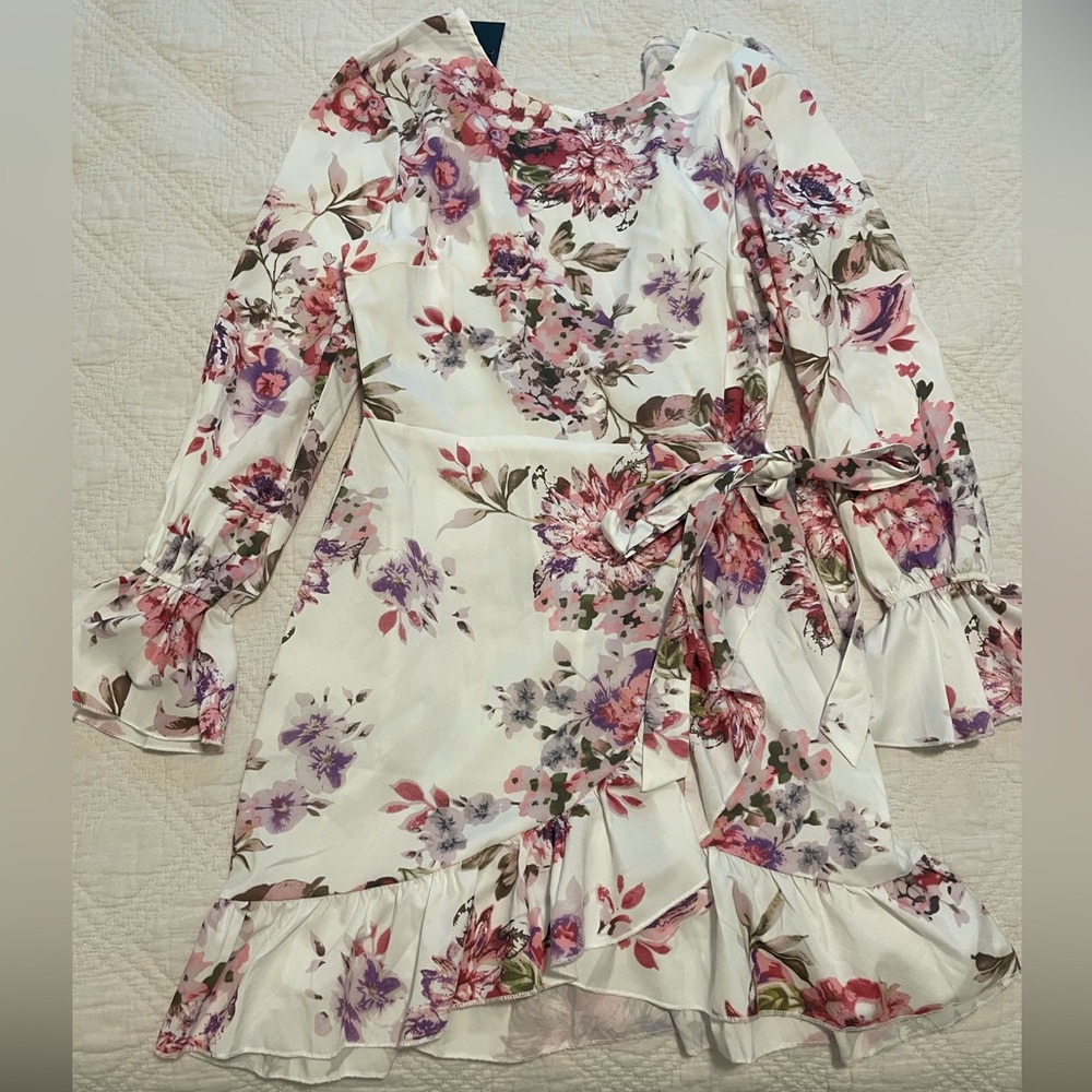 Long Sleeve Floral Petite Dress with Ruffle